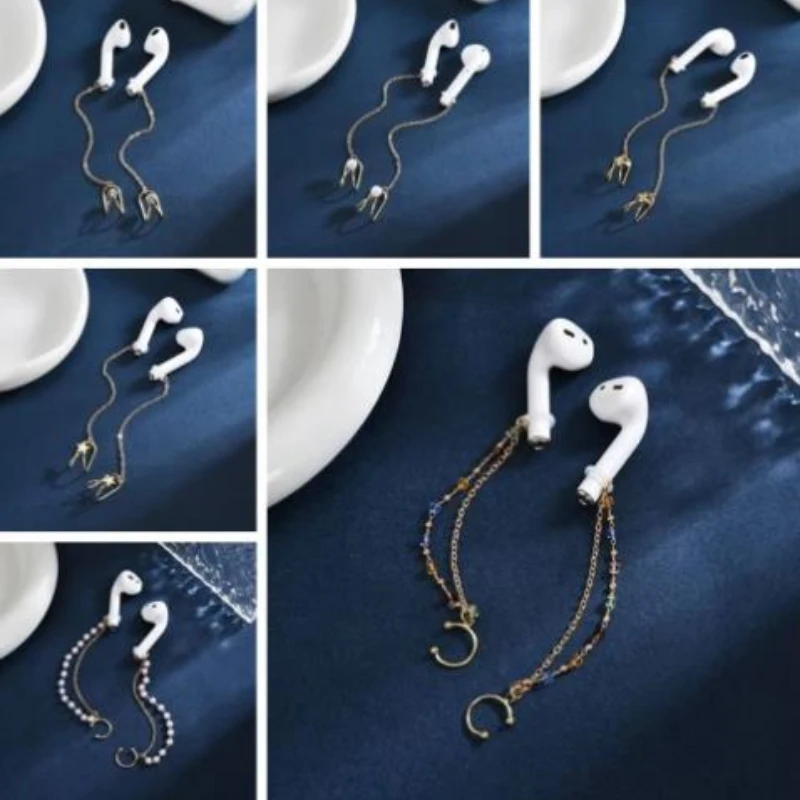 1Pair Fashion Clip Earrings Earphone Anti-Lost Chains Ear Decor Earphone Chains Clip Temperament Jewelry Earphone Accessories