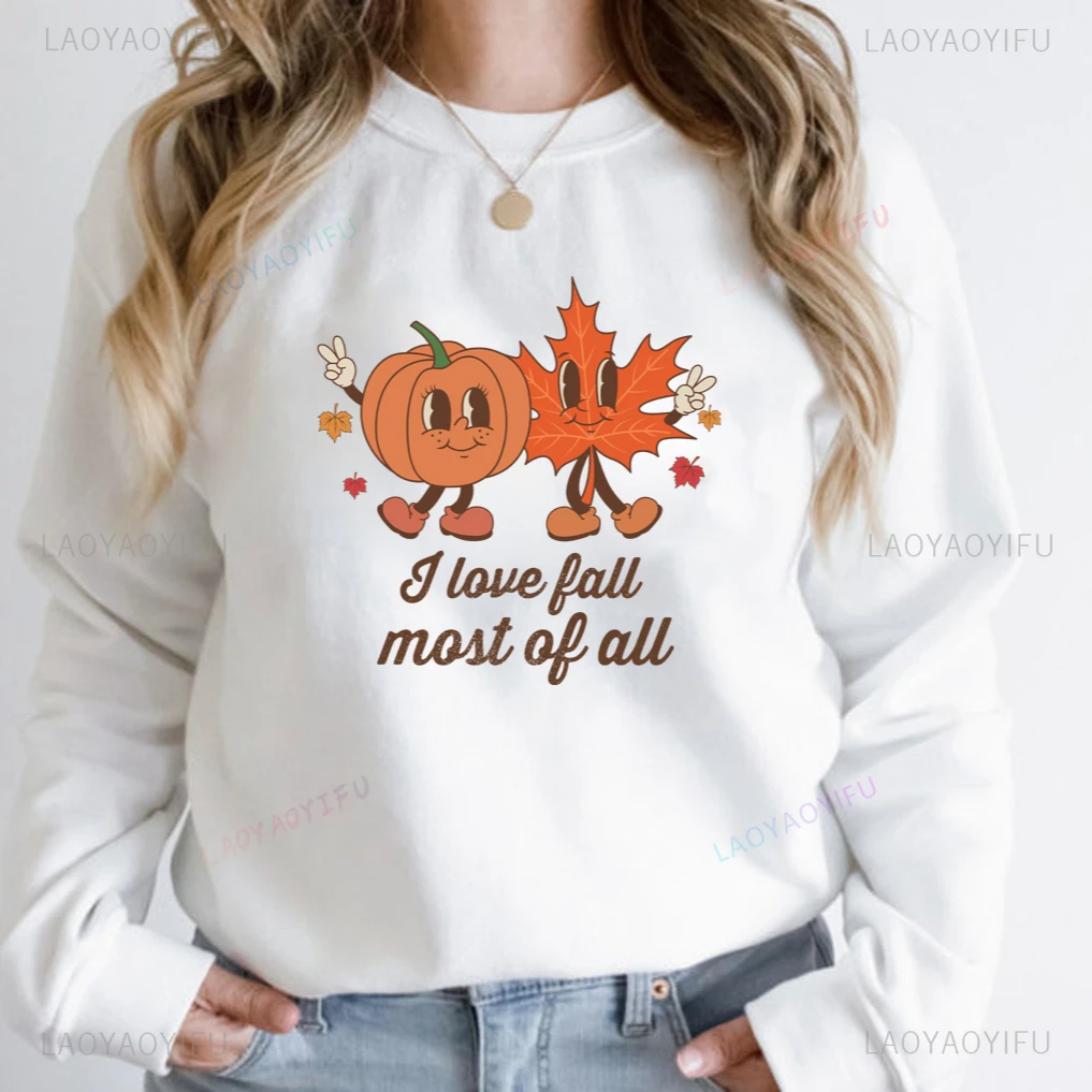 

Colored I Love Fall Most of All Sweatshirt Vintage Women Crew Neck Hoodie Fashion Jumper Autumn Pumpkin Leaf Pullovers Cute Gift