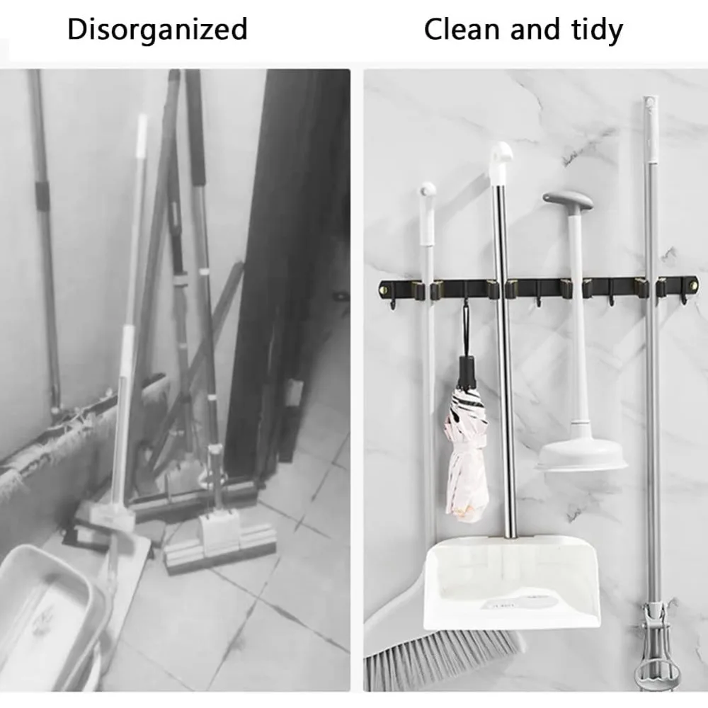 Wandmontierter Besen- und Wischständer aus Edelstahl zur Badezimmerablage