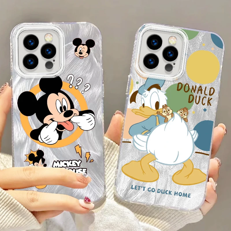 Disney Mickey Donald Duck Cute For iPhone 15 14 13 12 11 XS X XR 8 7 Pro Max Plus Feather Yarn Soft Phone Case