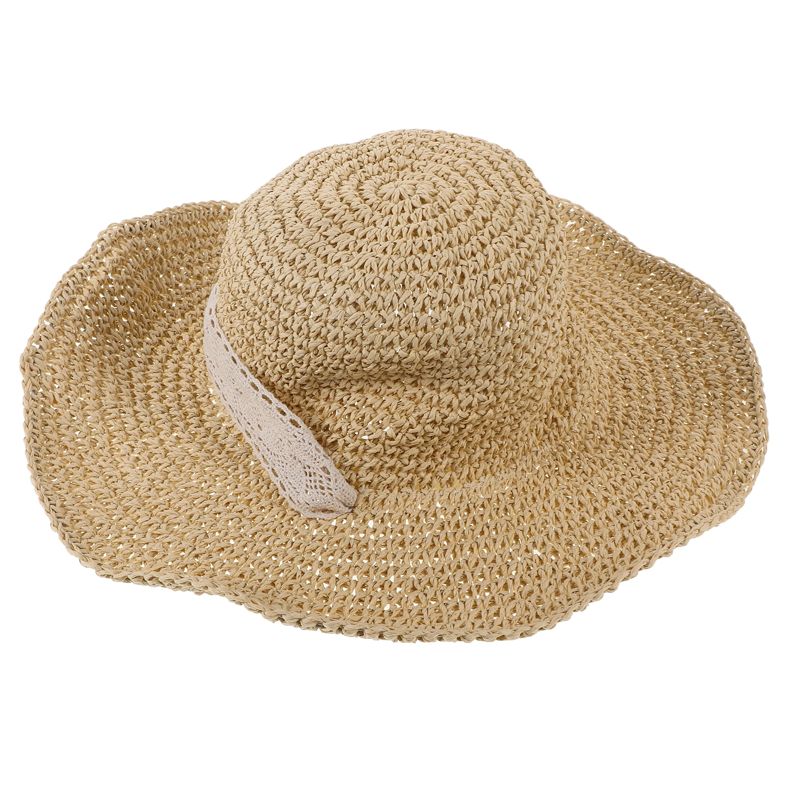 

Wide Brim Sun Hat Straw Beach Hats for Women Large Brimmed Foldable Crochet Lace Vacation Sun Protection Outdoor
