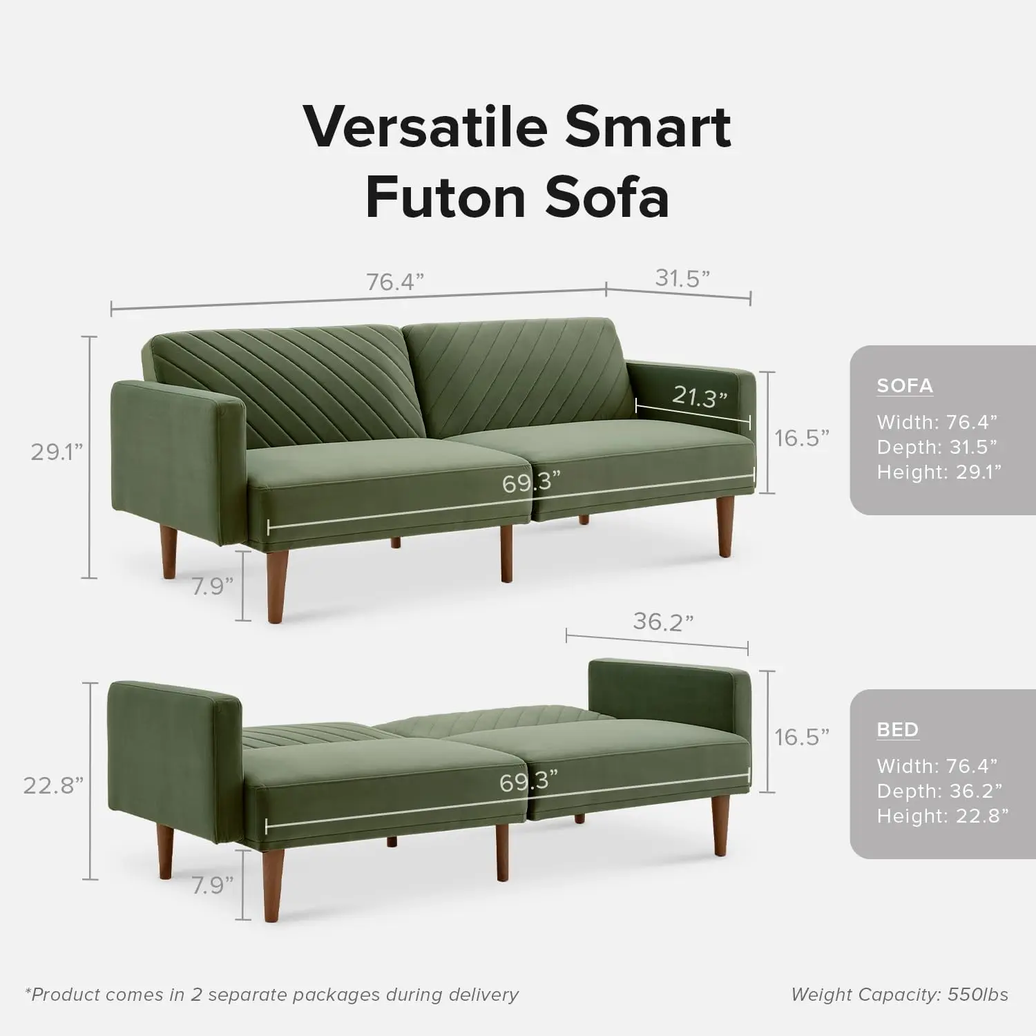 Futon Sofa Bed Couch Small Sleeper Sof  Loveseat Mid Century Modern Futon Couch Cama Couches for Living Room Olive Green