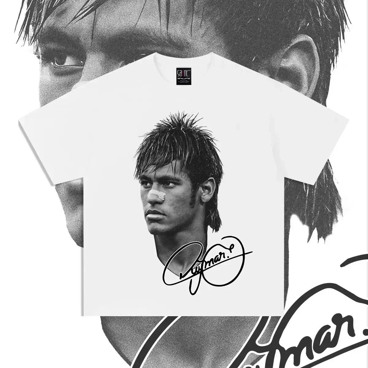 Neymar Neymar Character Print T-shirt Men's and Women's European and American Trendy Brand Heavy  Loose Couple Top