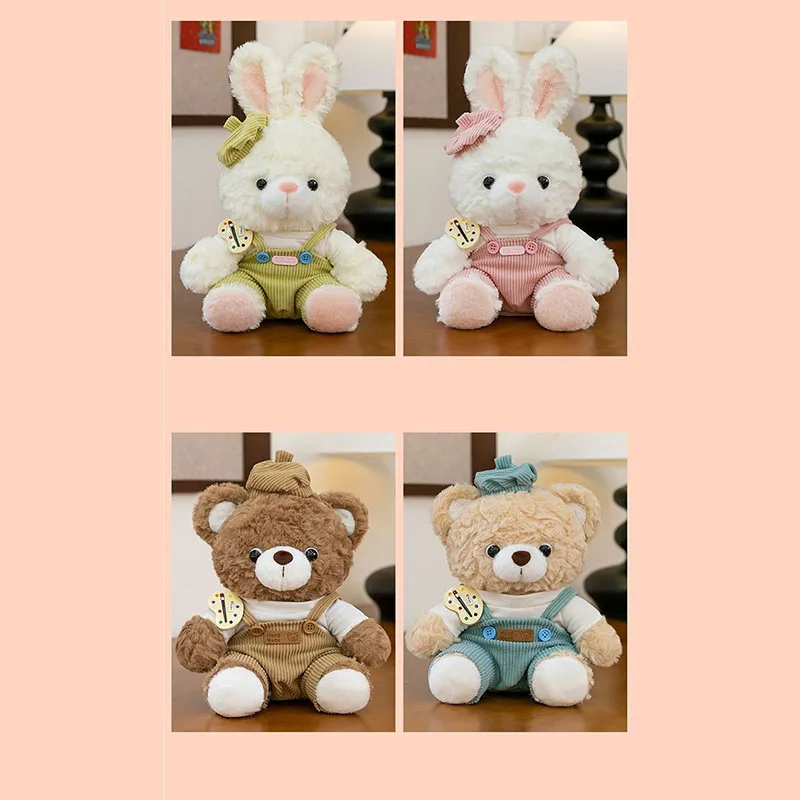 

Cute Artist Bear and Rabbit Plush Toy Set with Beret and Palette Soft Fluffy Stuffed Animals for Kid Adults Home Decoration Gift