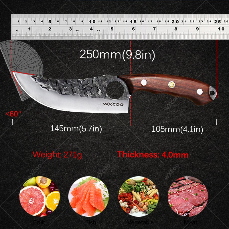 WXCOO Hand-forged Butcher Boning Knife Stainless Steel Ring Small Machete High Hardness Kitchen Knives with Knife Cover