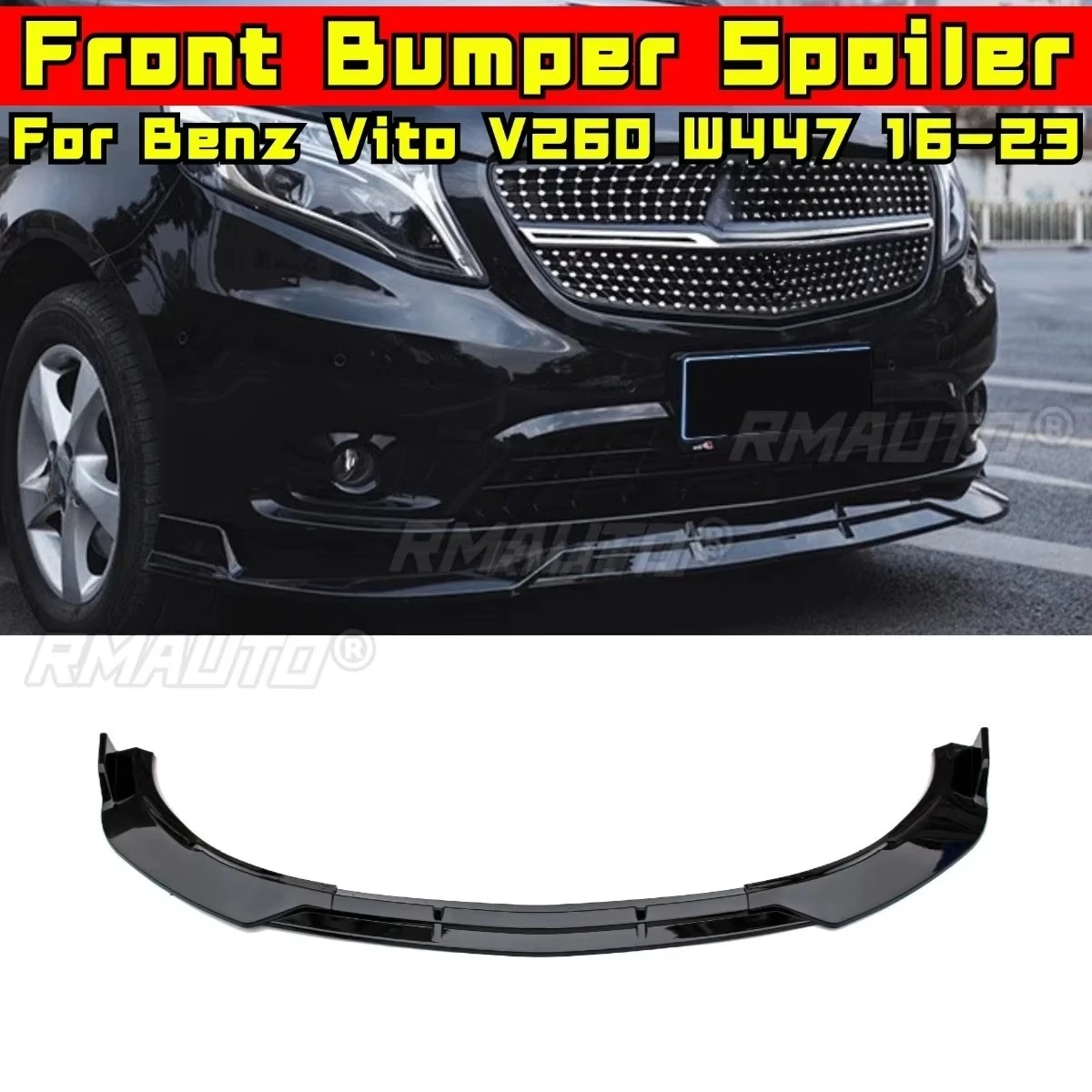 

Car Front Bumper Lip Diffuser Spoiler Glossy Black Modification Part for Mercedes Benz Vito V260 W447 2016-2023 Car Accessories