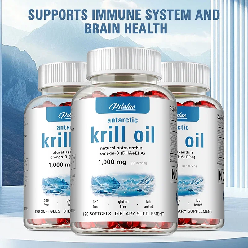 Antarctic Krill Oil Capsules - Contains Natural Astaxanthin, Supports Immune System & Brain Health, Promotes Cognitive Function