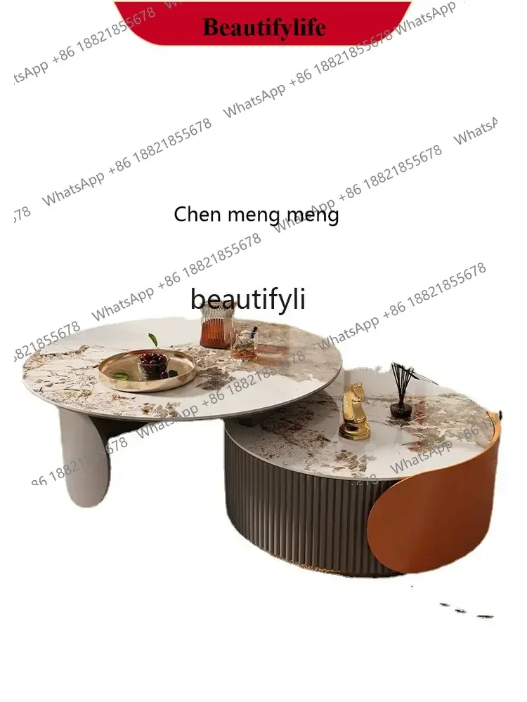 

D178 Y zq Round Tea Table Combination Small Apartment Living Room Home Pandora Stone Plate High-End Size round Tea Table