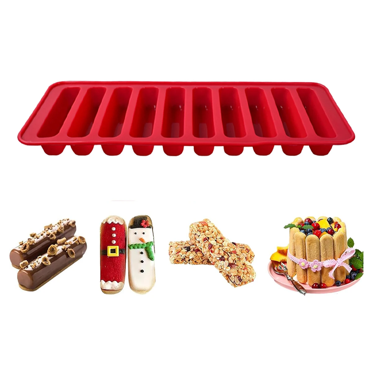 Silicone Muffin Baking Mold For Cereal Bars Rectangular Energy Bar Mold Non-stick Coating Chocolates Breads Muffins