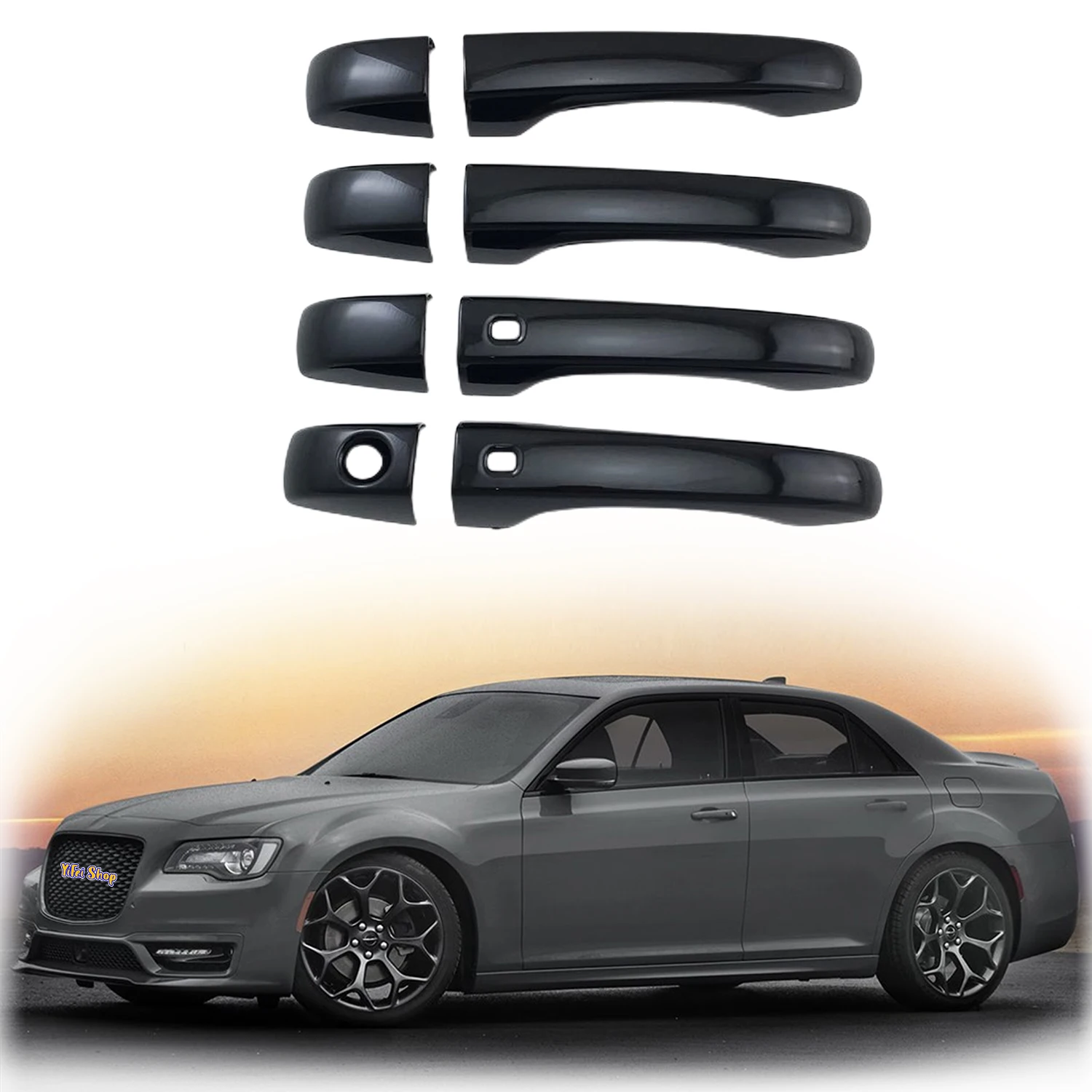 

New Car ABS Chrome Piano Black Carbon Accessories For Chrysler 300 300C 2011 2013 2015 2017 Door Handle Cover Trim Paste Style