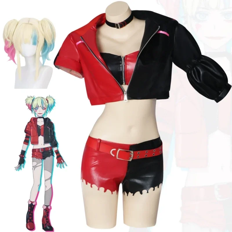 Harley Cosplay Costume Anime Suicide Isekai Joker Girl Squad Halloween Set Wig Jackets and Shorts Clown Woman Uniform Suusaido