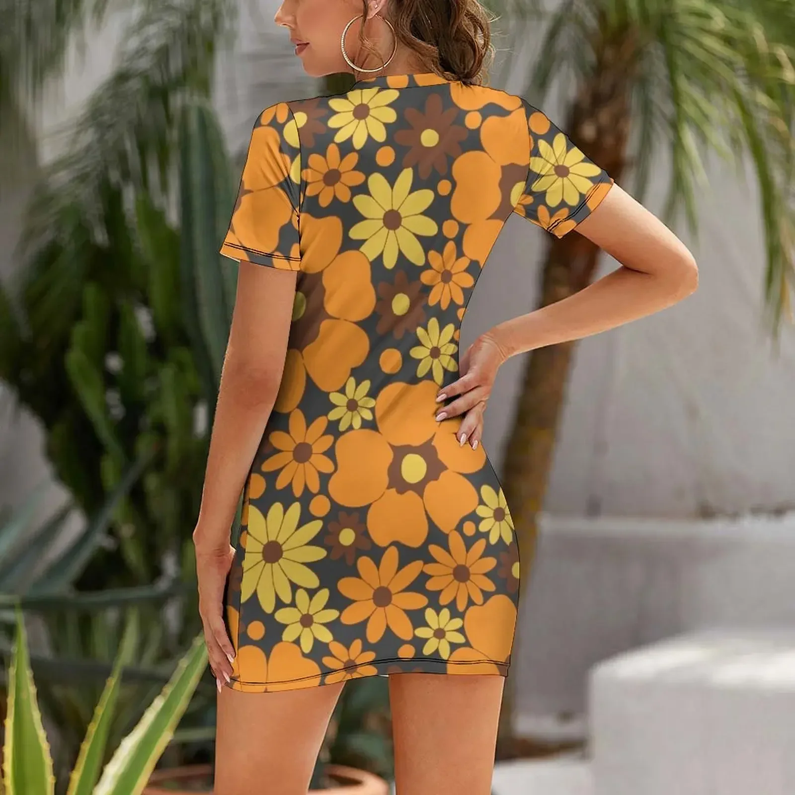 70s Fall Floral Pattern (Dark Version) Short-Sleeved Dress Clothing Dress for pregnant women Bride dresses