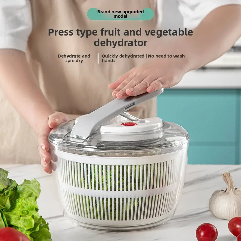 3L One-handed Easy Press Salad Spinner Bowl With Lid Multifunctional Vegetable Washer Dryer Drainer Kitchen Tool