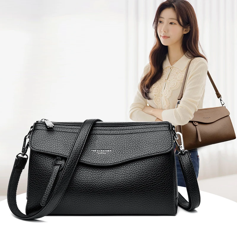 حقائب كتف نسائية صغيرة ذات لون سادة على الموضة الجديدة، حقيبة هاتف محفظة ترفيهية فاخرة، للاستخدام اليومي متعدد الأقسام #1