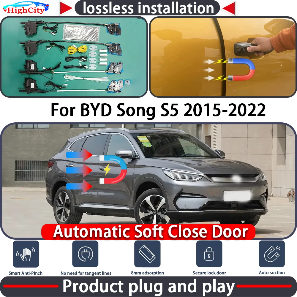 

HighCity Electric Closing Door Lock Actuator for BYD Song S5 2015-2022 Soft Close Power Latch System Auto Pull Door Kit