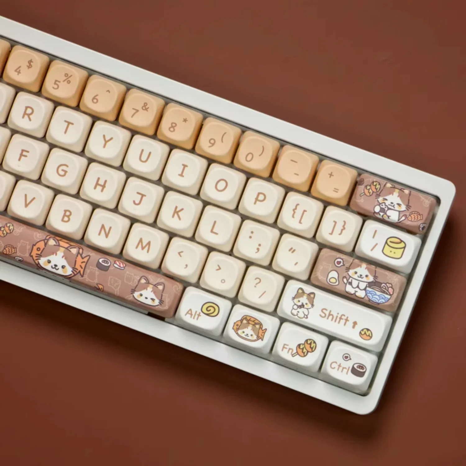 

130 Key PBT Japanese-eating Kitten MOA Cute Keycaps Suitable for MX Mechanical Keyboard