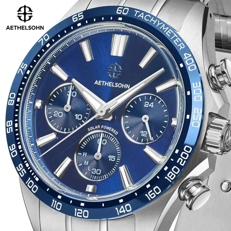 AETHELSOHN Men Watches VR42 Solar Chronograph Fashion Watch Original Design Business Wristwatch 40mm Luminous 200M Waterproof