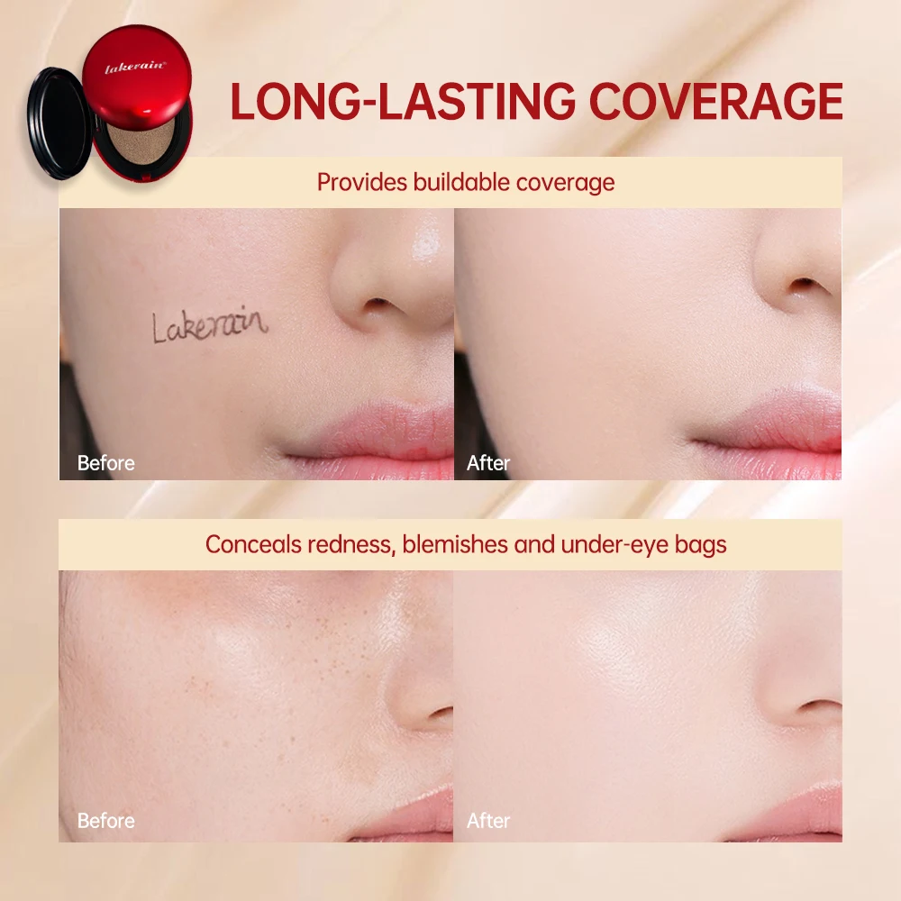 Lakerain Sunscreen Cushion Foundation  Waterproof Long-lasting Brighten Foundation Cream Women Base Makeup Face Korean Cosmetics