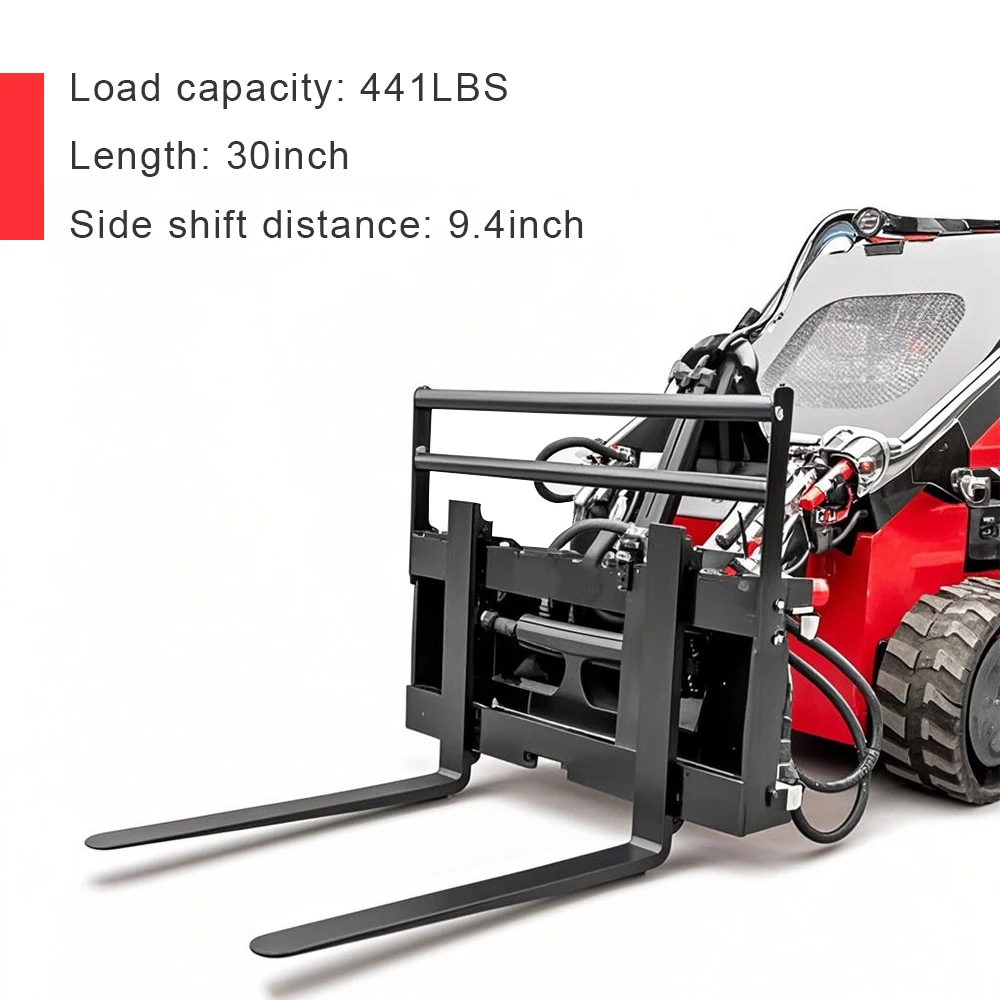 MMS 30'' Side Shift Hydraulic Pallet Fork Attachment 441LBS Load For Mini Skid Steer Loader Free Shipping