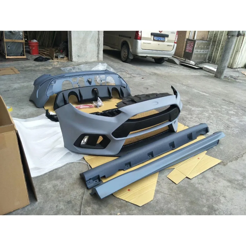 Car Body Kit for Ford Focus 2015-2017 Modified RS sports Style Unpainted Front Rear Bumper Carbon Fiber Spoiler Side Skirt Trim