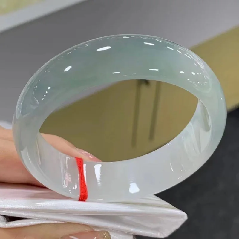 

Myanmar Natural Wide Light Green Jade Bracelet Solid Color