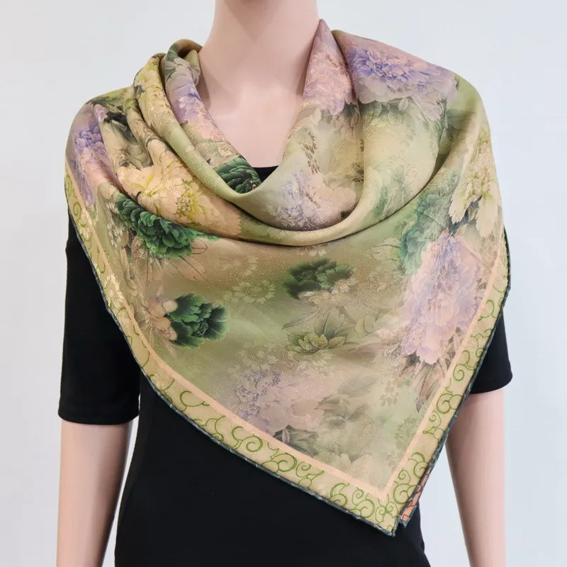 Winsleter-24MM 100%Real Silk Watered Gauze Elegant Scarf, 108*108CM Double-sided Print, Mom Retro Scarves, 2026 Spring A62149CC