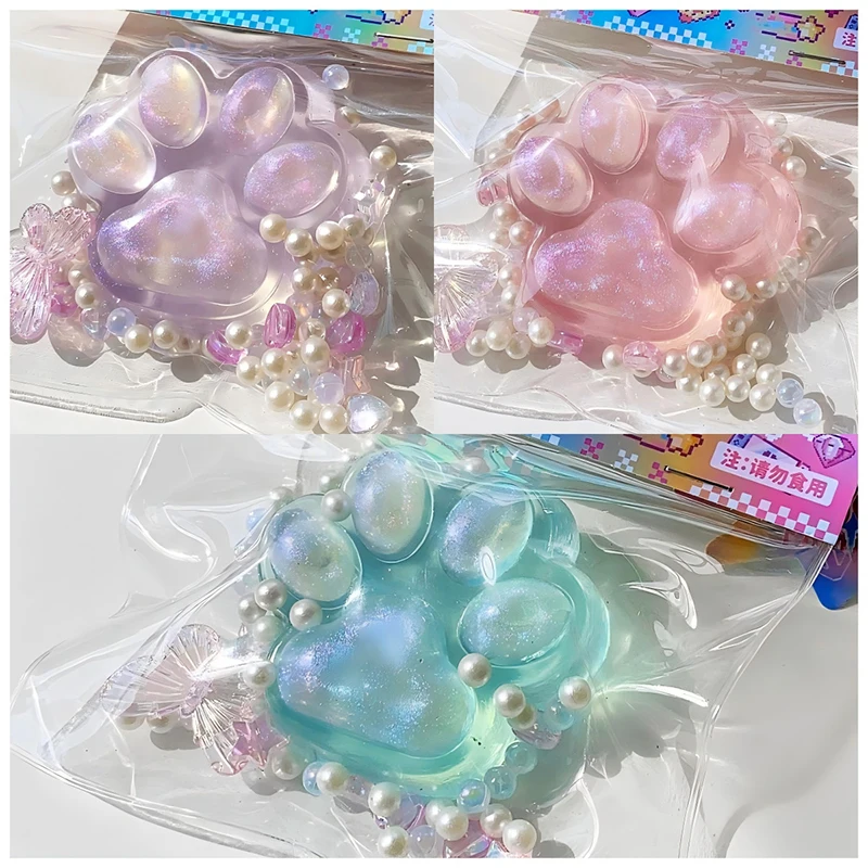 Cute Blingbling Cat Paw Pinch Toy Slow Rebound Sensory Toys Transparent Cube Squeeze Toy Gift Sticky Stress Relief Relax Toys