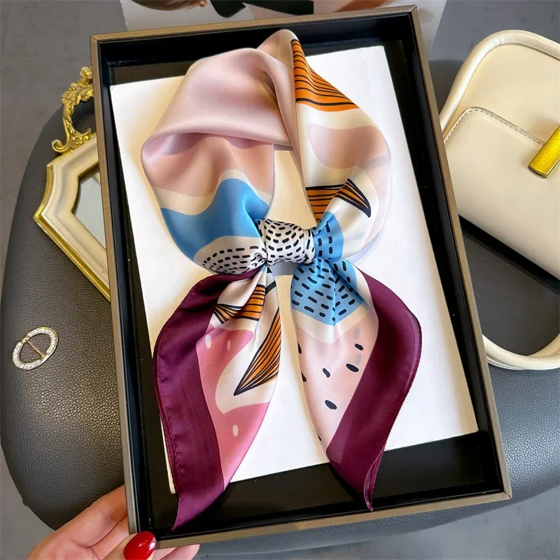 Women Imitation Silk Scarf Square Hairbands Foulard Female Floral Neckerchief Bandana Scarves Lady Small Hijab 70*70cm