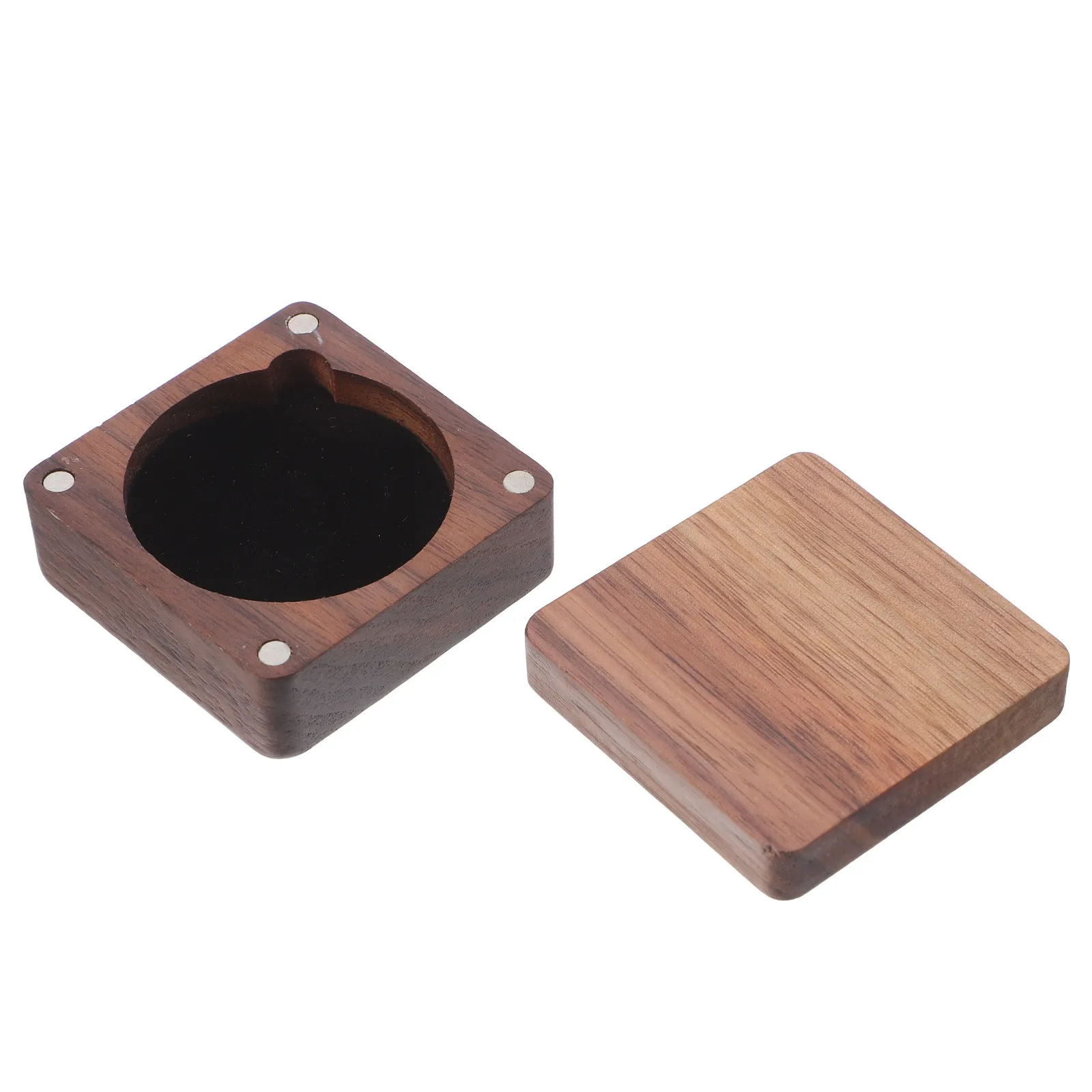 Walnut Wood Coin Display Box Keepsake Storage Magnetic Closure Compact Badge Medal Case Vintage Jewelry Box
