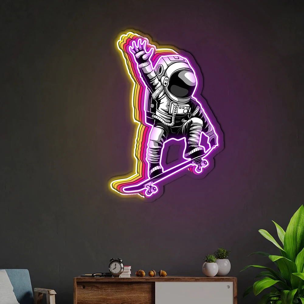 Astronaut Skateboard Colorful Led Neon Light Lving Room Bedroom Home Decor Night Light Game Room Bar Decoration Custom Neon Sign