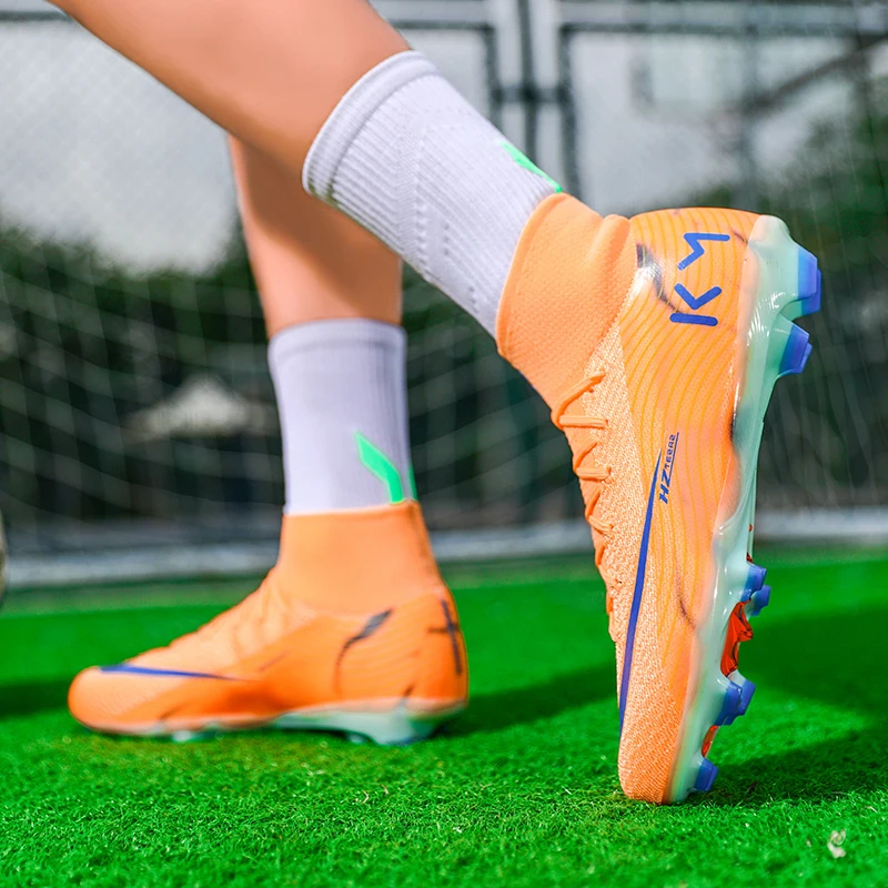 Men's High Top Soccer Shoes FG Long Spikes Adult Football Shoes Lightweight Professional Athletic Training