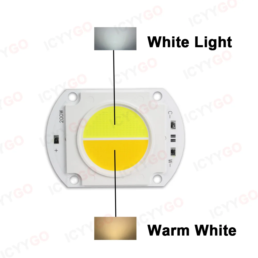 1 Pcs High-Power 100W 200W LED COB Chip DC30-32V Warm White Dual-Color White Light Suitable For Outdoor Floodlights Spotlights