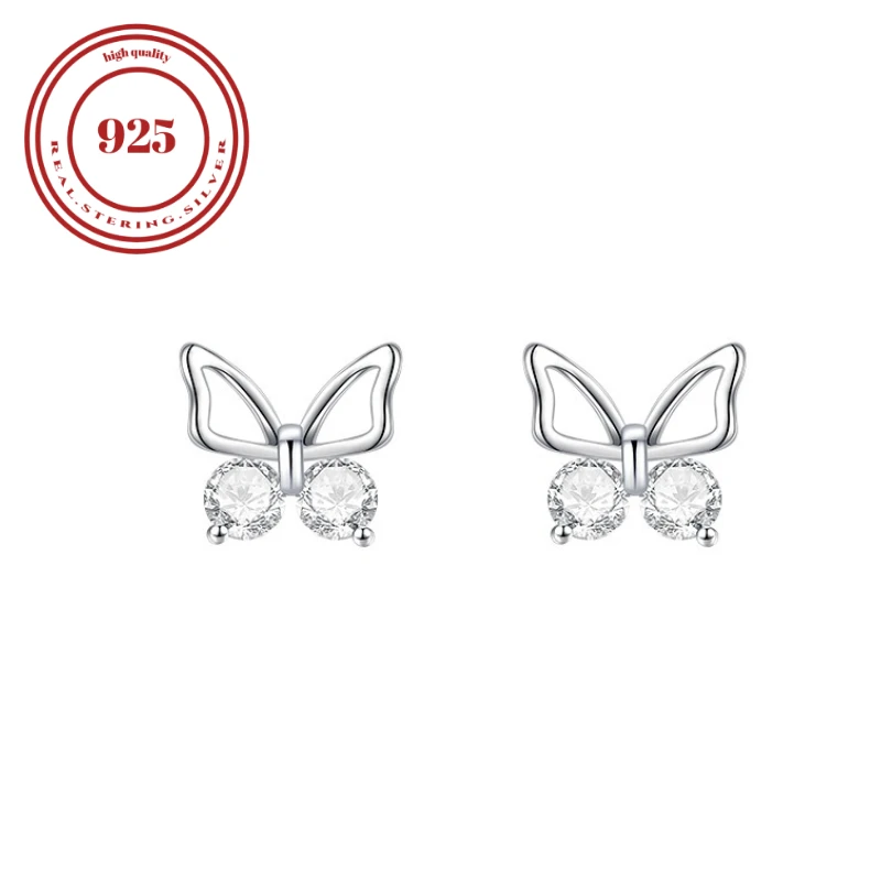 Sterling silver butterfly stud earrings with hypoallergenic zircon oxide setting - an elegant and delicate gift