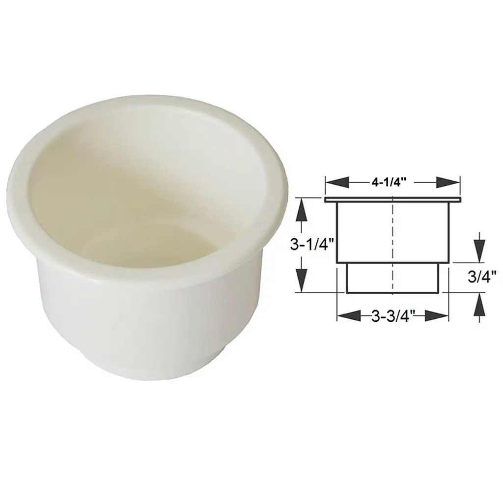 Boat Cup Holder Marine Plastic Recessed Drink Holder Insert for Vehicle RV Trailer Table Smooth Surface White
