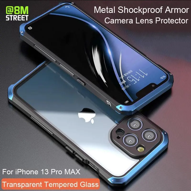 Aluminum Metal Phone Case For iPhone 13 14 15 Pro Max 14Plus Fall Protection Metal Frame Glass Back Cover For Huawei Mate 60 Pro