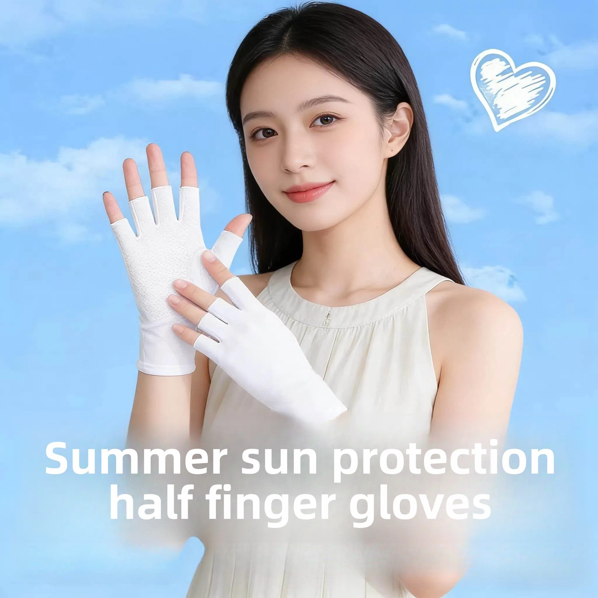 薄いハーフフィンガーグローブ女性用春夏作業用ドライワークグローブ茶摘み日焼け止め手袋-uv保護