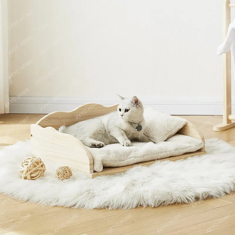 

Pet Bed Cloud Ground Solid Wood Dog Bed Summer Warm Dog Princess Kennel Four Seasons Universal Removable and Washable Cat Nest