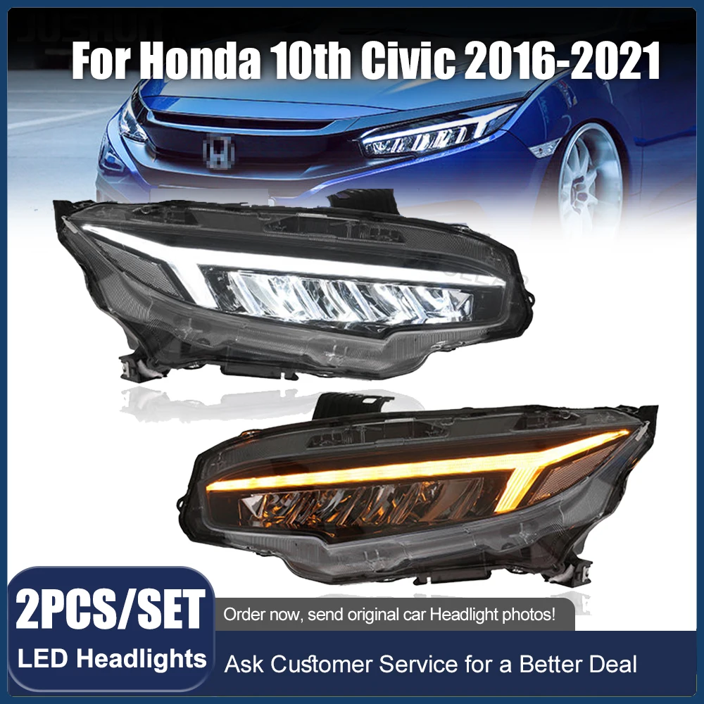 

Car Light for Honda 10th Civic 2016-2021 Headlight Assembly Hatchback Sedan Full LED 2pcs Headlamps DRL Sequential Turn Signal