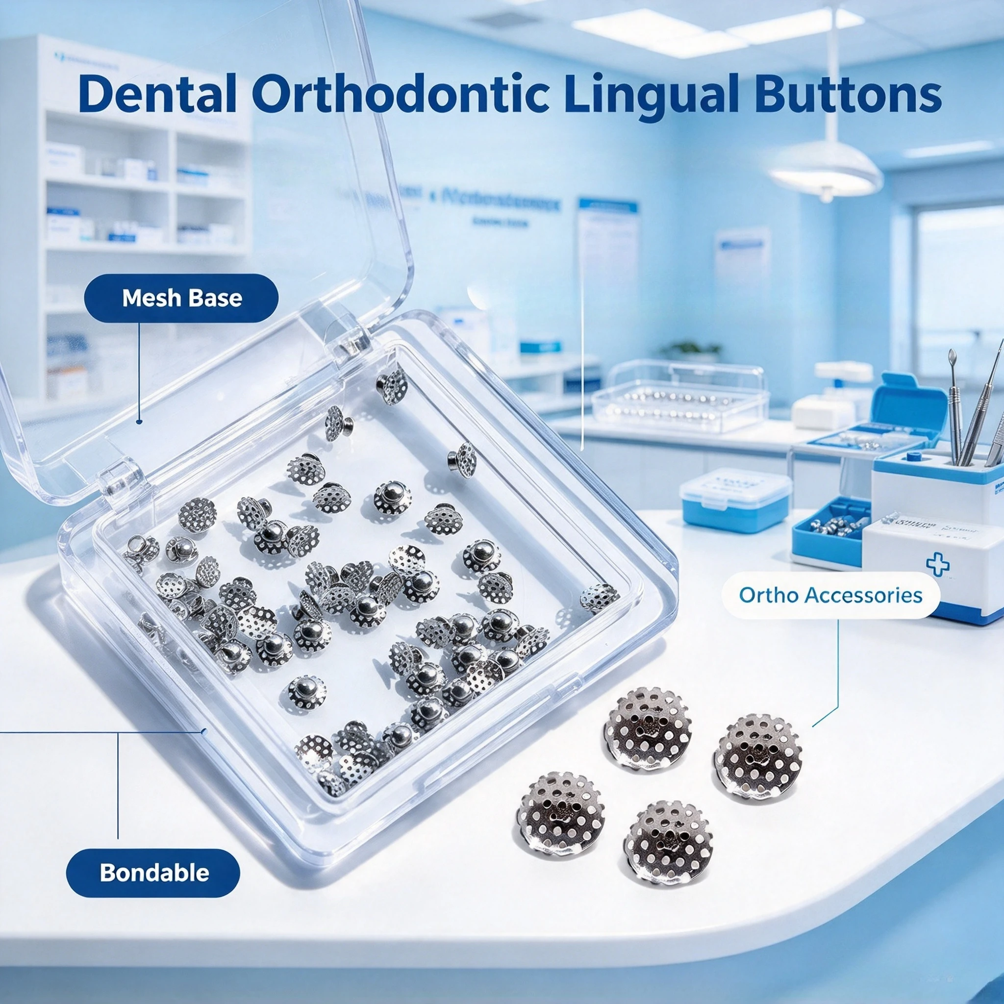 Dental Orthodontic Lingual Buttons Mesh Base Perforated Type Bondable for Braces Clinic Lab Kit Supplies Ortho Accessories Set