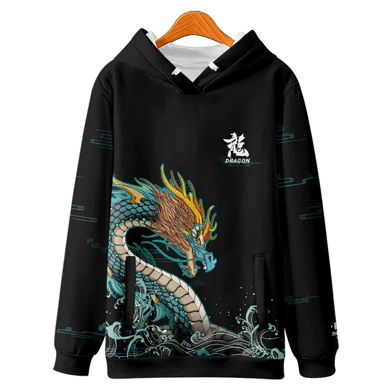 Fashion Dragon 3D Print Boys Casual Pullover Hooded Long Sleeve Sweatshirt For Spring Fall, Kids Hoodie Tops Outdoor