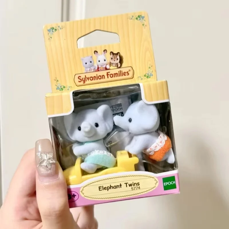 Sylvanian famílias gêmeos série anime figura elefante maple leaf gato manchado veado veado cenário bonecas para crianças presentes de aniversário
