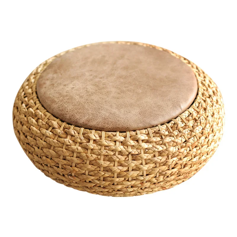 For Modern Knitted Round Hocker Ottoman Hocker W/PU Leather Sitz Pad Boden Yoga Meditation Kissen Stroh Rusitc Tatami Hocker M