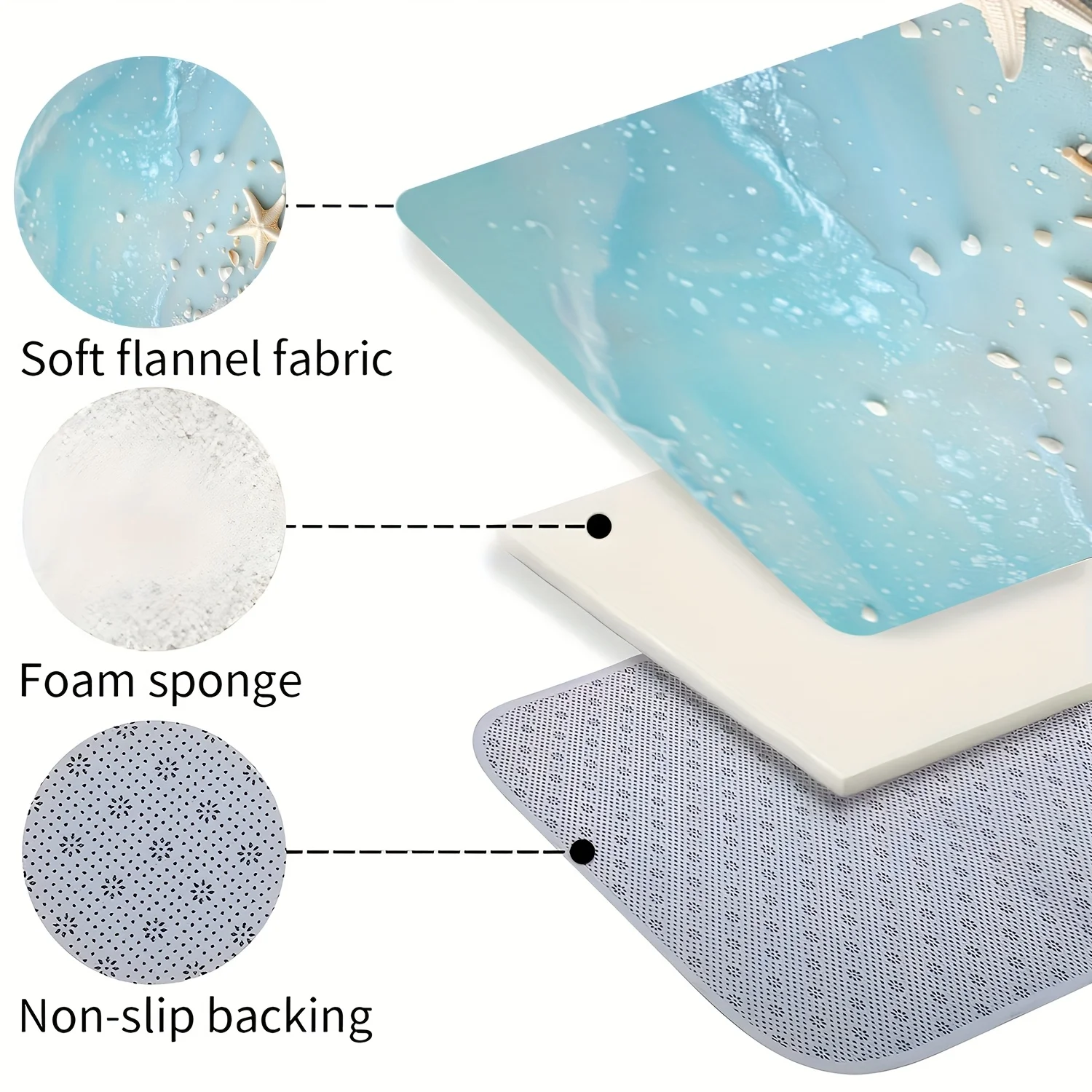 Blue Ocean Beach Runner Mat Anti Slip Water Absorbent Starfish Shell Sand Decor Print Carpet for Kitchen Bedroom Bathroom Floor