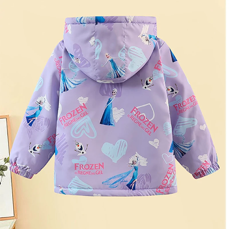 Children Clothing 2024 Autumn Winter Girls Frozen Elsa Jackets Cotton Padded Thickened Hooded Zipper Warm Outerwear Kids Coats