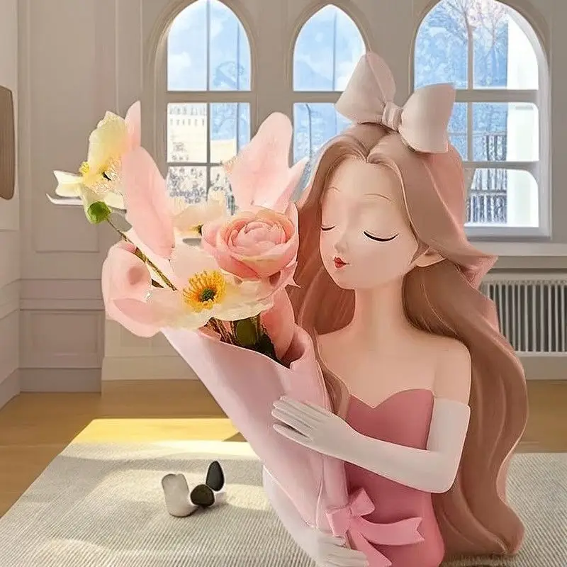 Nordic Resin Bouquet Girl Ornaments Handmade Gift Living Room Porch Alice Theme Birthday Housewarming Decoration