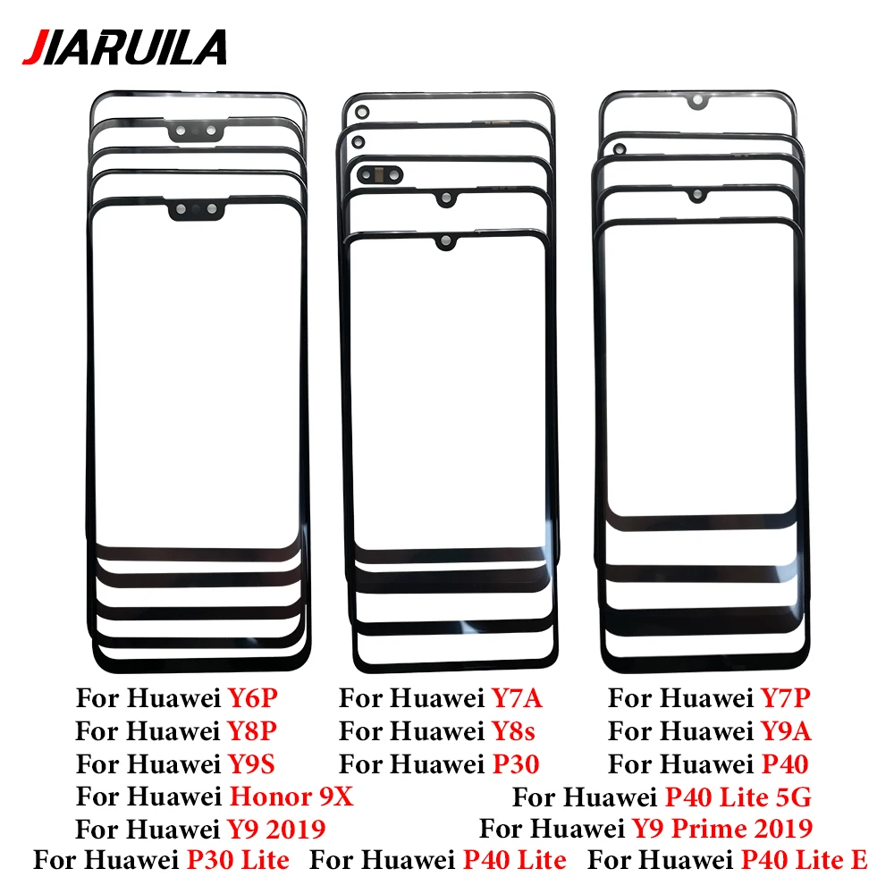 Cristal + OCA LCD lente exterior frontal para Huawei P30 P40 Lite E Y6P Y7A Y7P Y8P Y8S Y9 2019 Y9A Y9S Honor 9X pantalla táctil