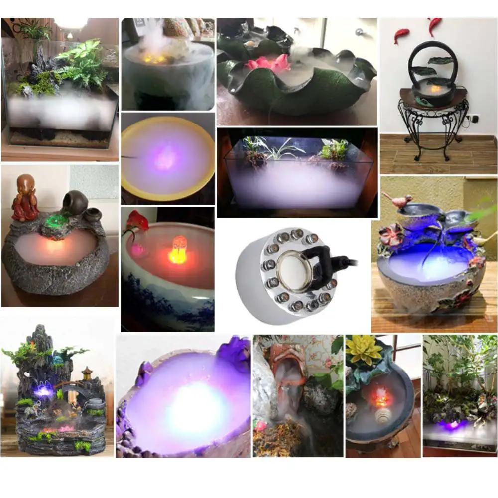 12-LED Color Changing Waterproof Mist Maker Fog Fountain for Pond Rockery Fish Tank Vase Birdbath Indoor Outdoor Office Use Au