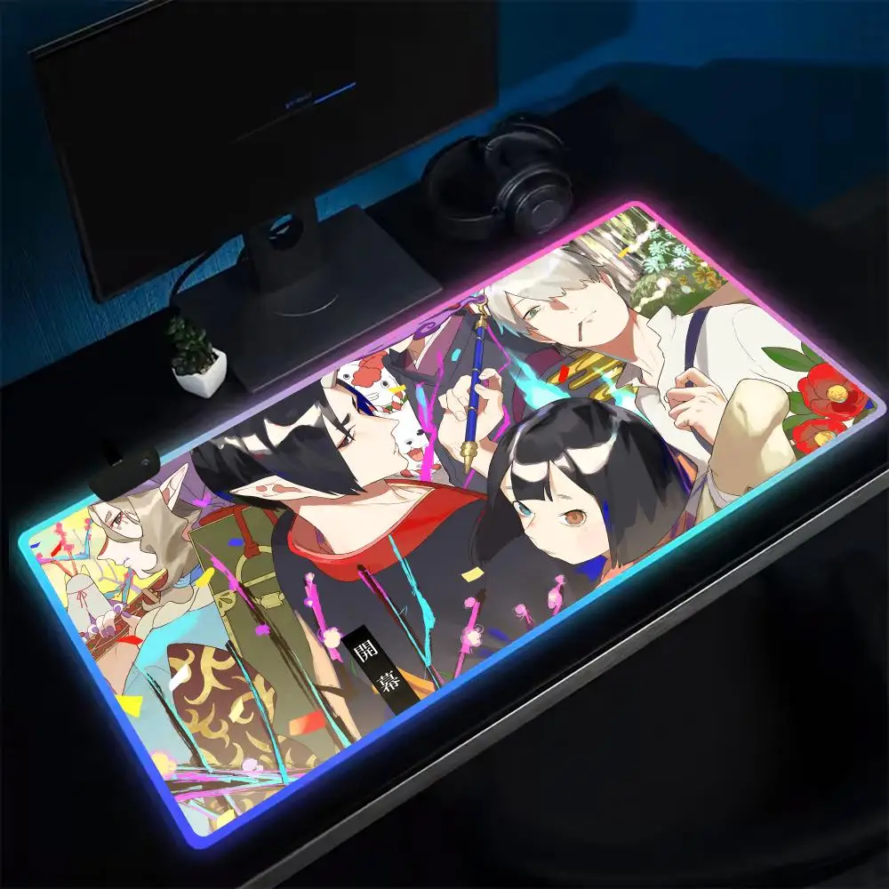 

Anime Mushishi Mouse Pad Anime Gaming Mouse Pad LED Table Pads Backlit Rubber Desktop XXL RGB Desk Mats