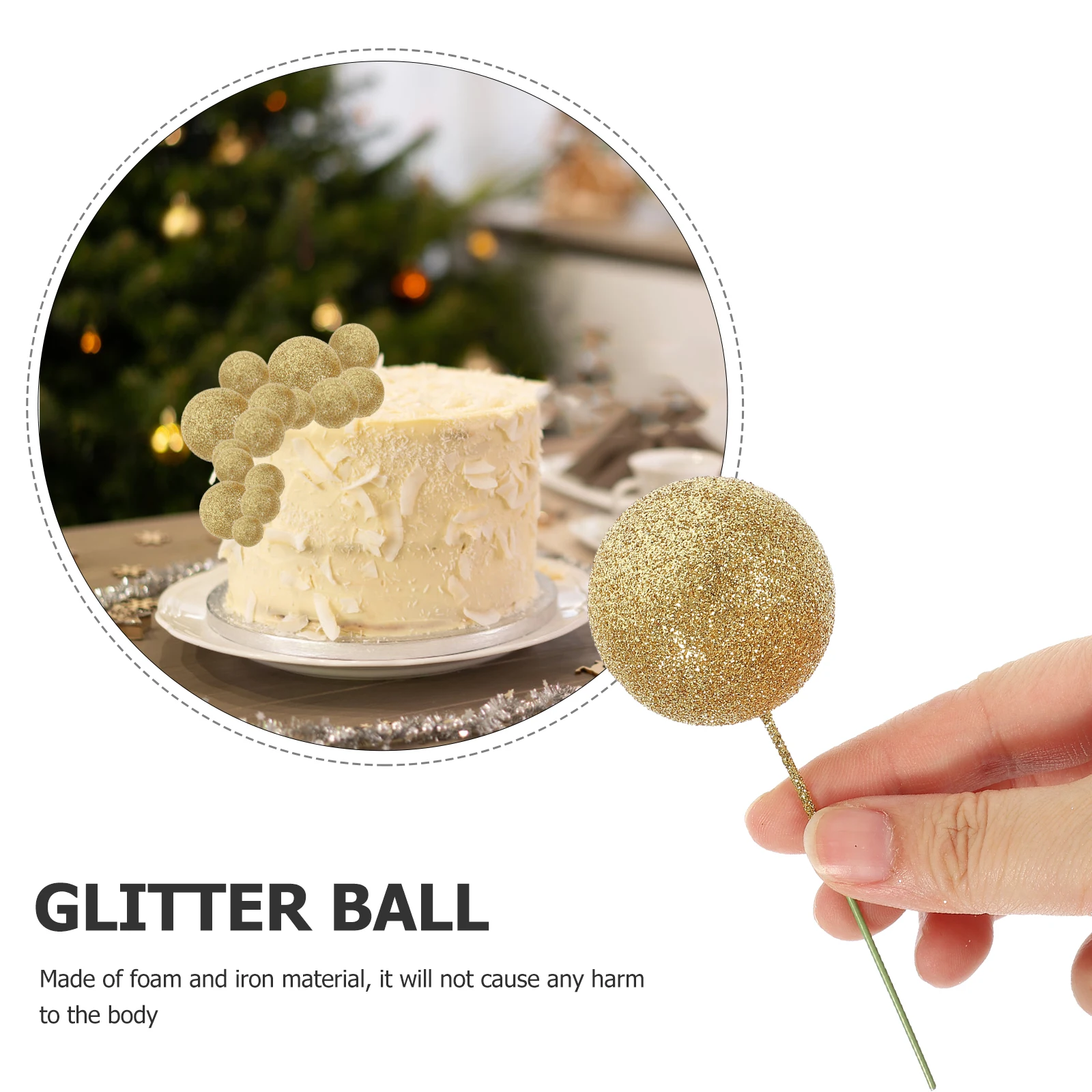 

20pcs Cake Decoration Balls Foaming Glitter Cupcake Toppers Wedding Party Decorative Supplies Bakery for Baking