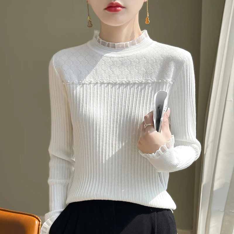 2024 Autumn Half High Neck Thin Knitted Pure Wool Sweater for Women's Boutique New Style, Fits and Looks Thin